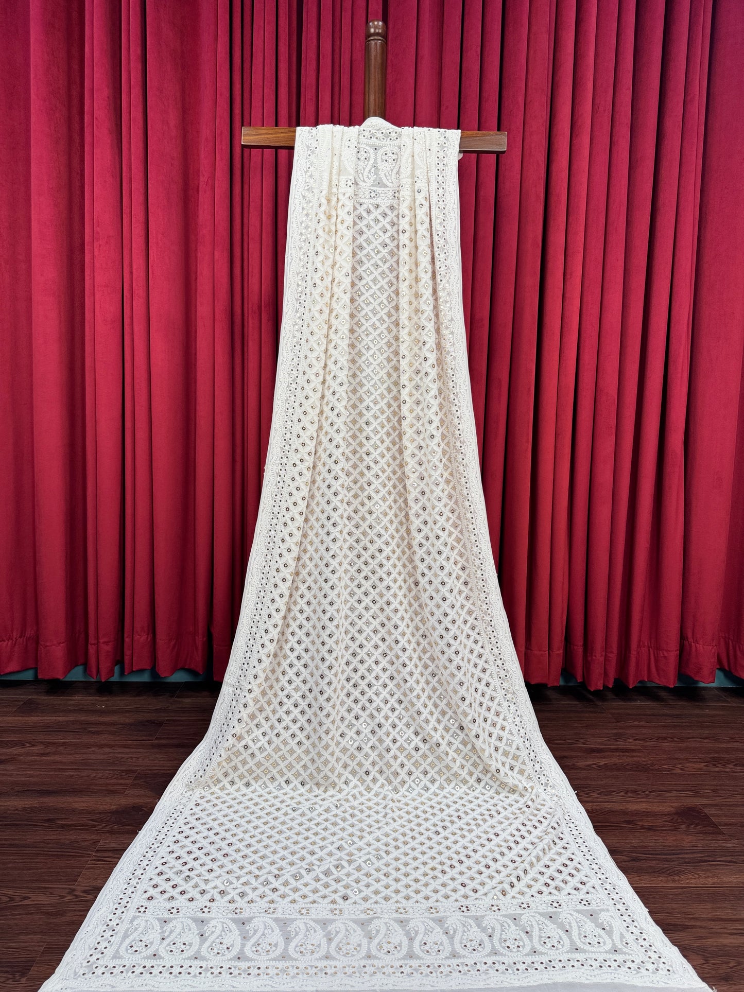 Chiffon Chikankari Heavy Mukesh Dupatta