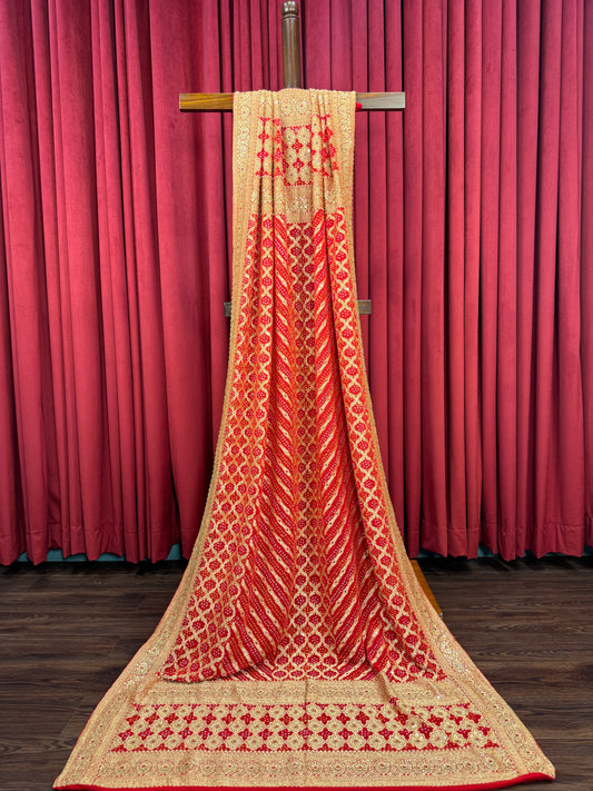 Rupavati Bandhej Dupatta with Light Embellishments - Red