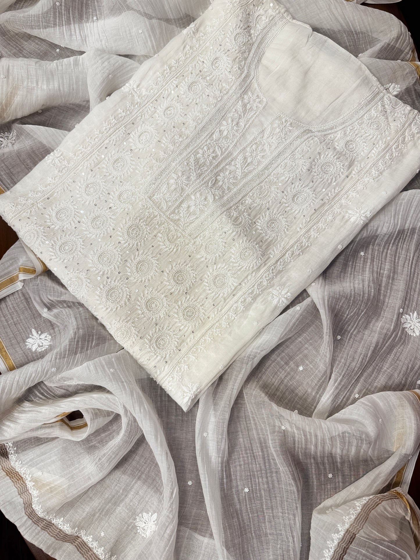 Premium Sundury Silk with Embellishments - white