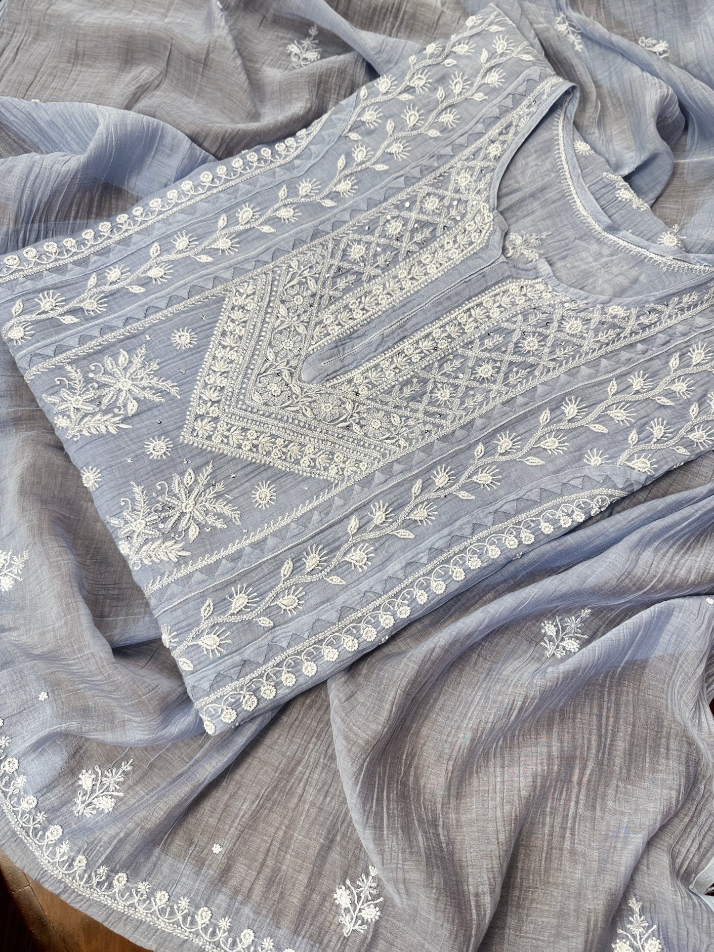 Sundury Silk Shirt & Dupatta - Powder Blue