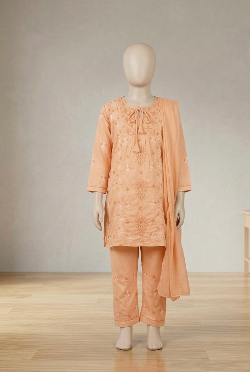 Girls Chikankari Pret with drawstring neck