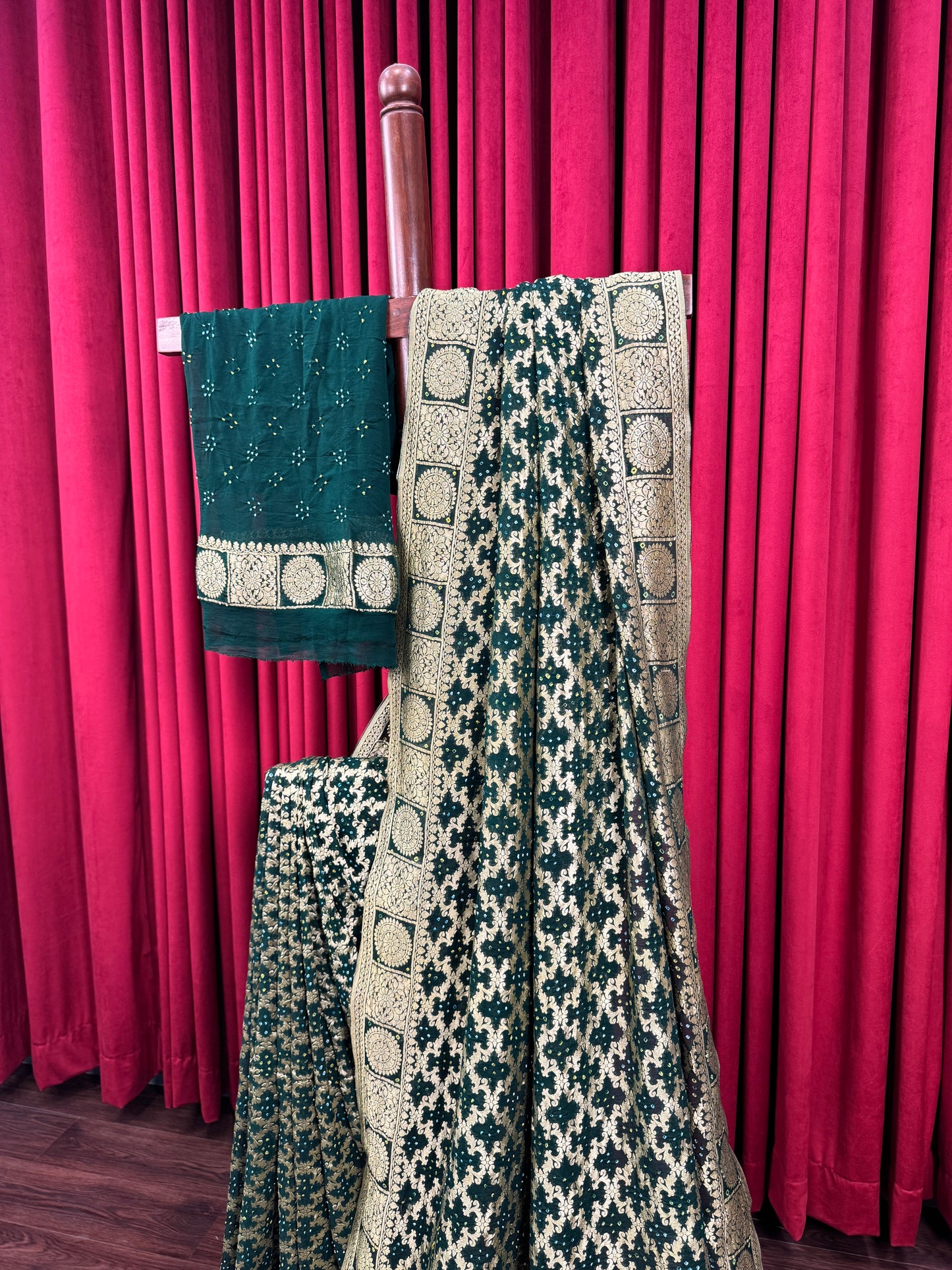 Chiffon Raidana Bandhej Saree - Emerald