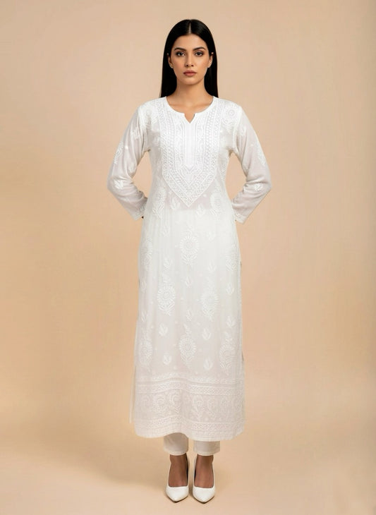 Chiffon Kashmiri Phanda Bakhiya Chikankari Kurta