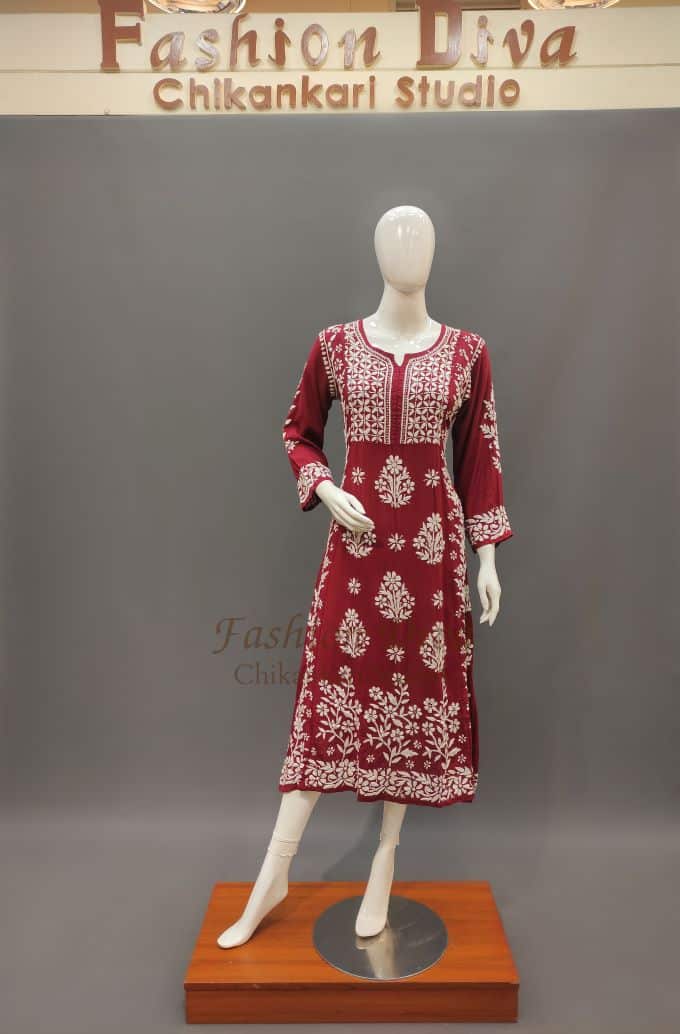 Soft Lawn Chikankari A-line Kurta