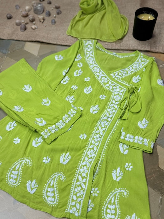 Girl's Soft Lawn Chikankari Angrakha