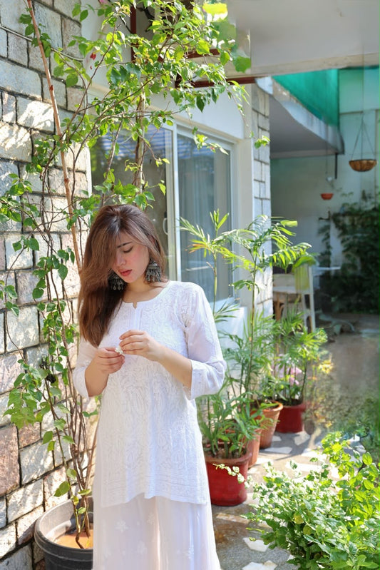 Chiffon Resham Chikankari Short Kurta