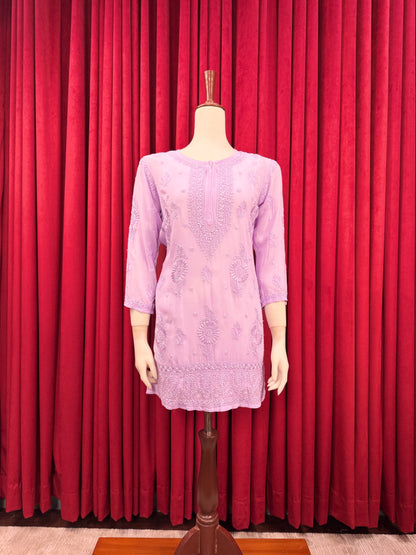 Chiffon Resham Chikankari Booti Short Kurta