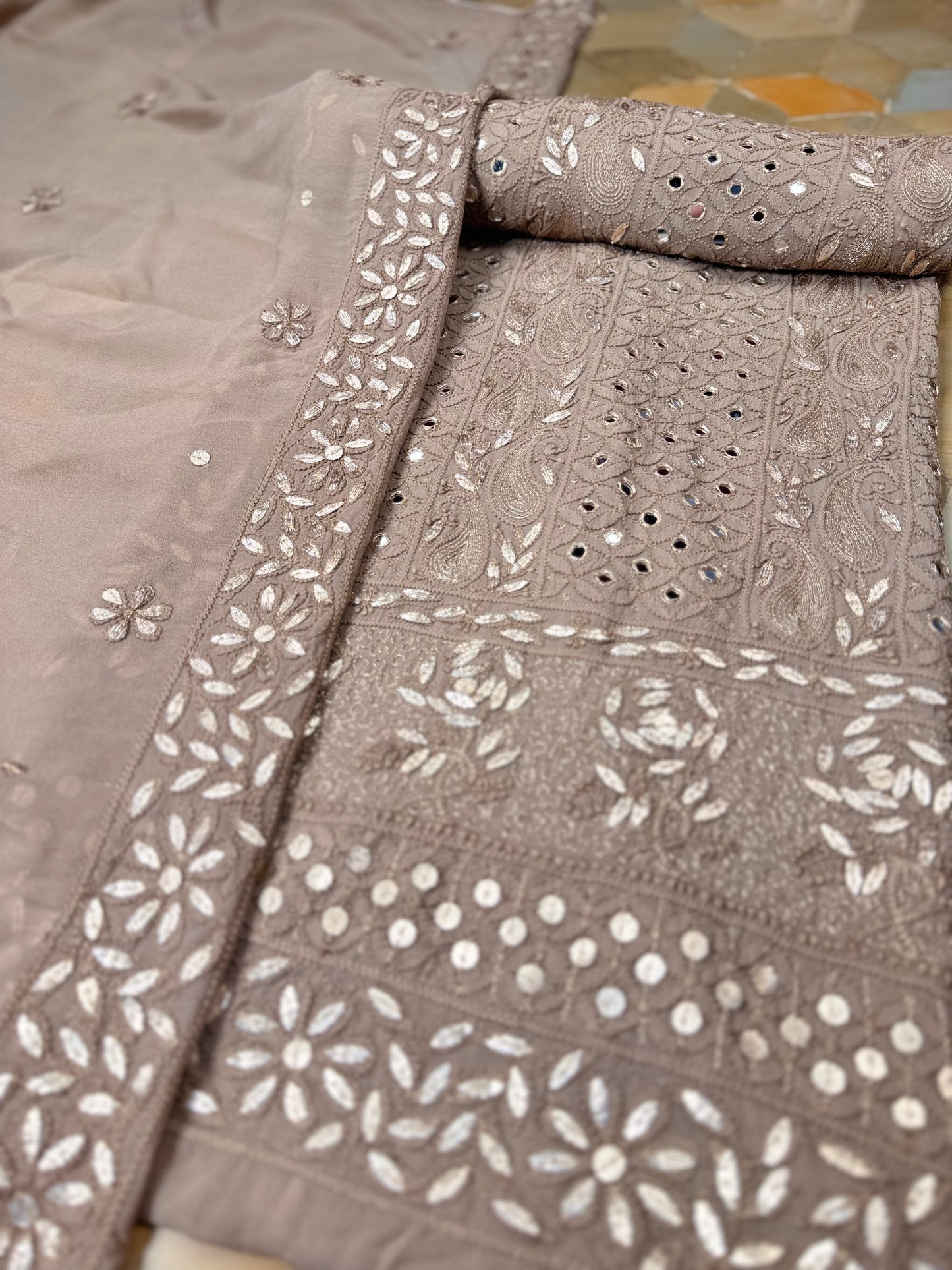 Chiffon Chikankari with Gotta Patti Shirt & Dupatta