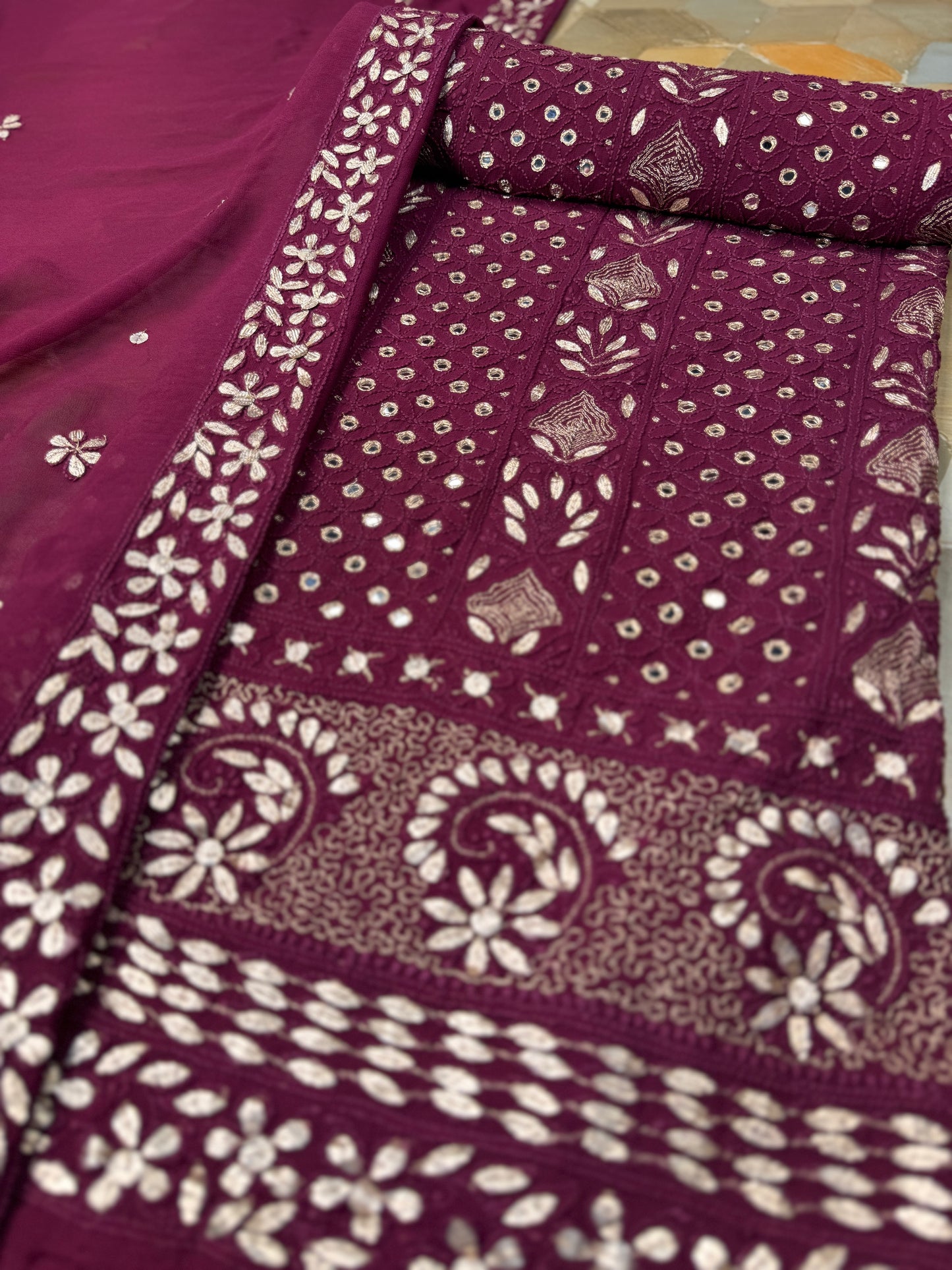Chiffon Chikankari with Gotta Patti Shirt & Dupatta