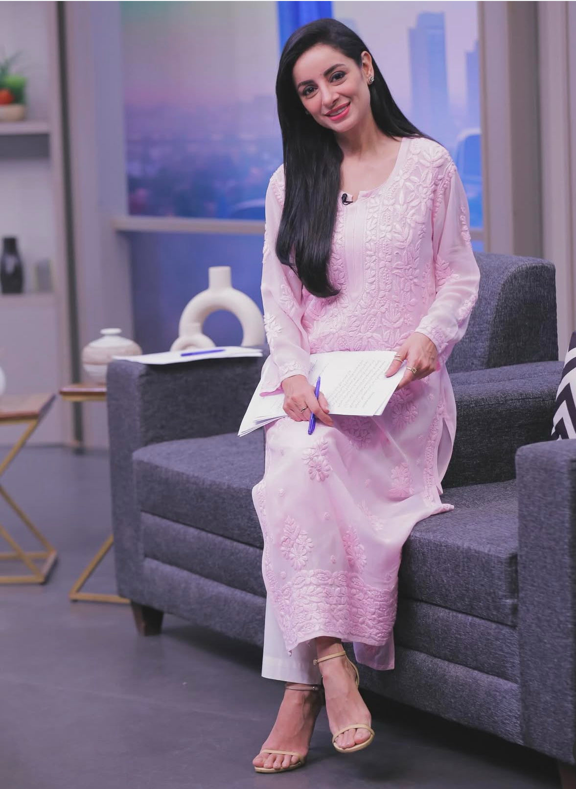 Chiffon Ghaspatti Chikankari Kurta