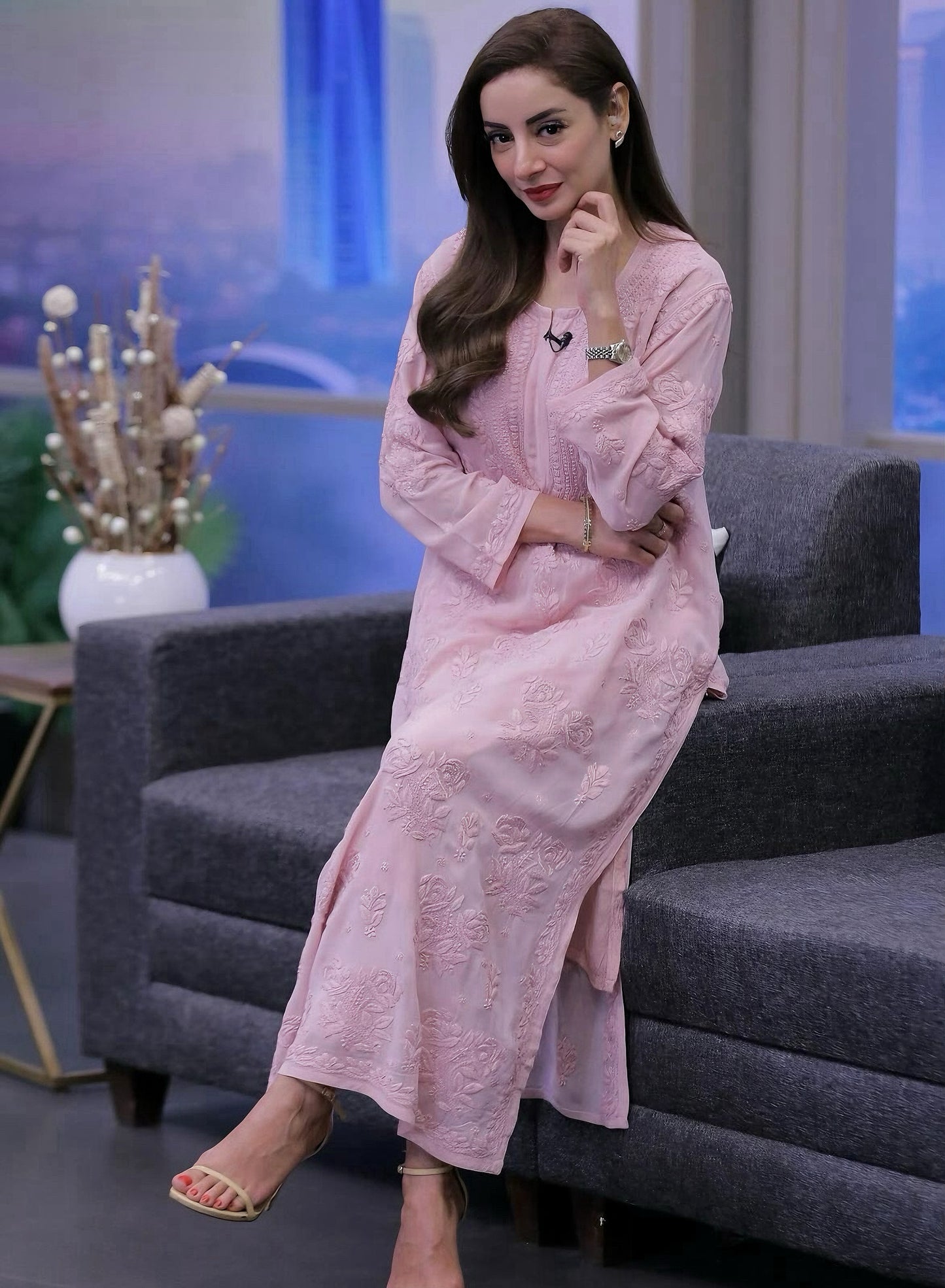 Chiffon Rose Ghaspatti Chikankari Kurta