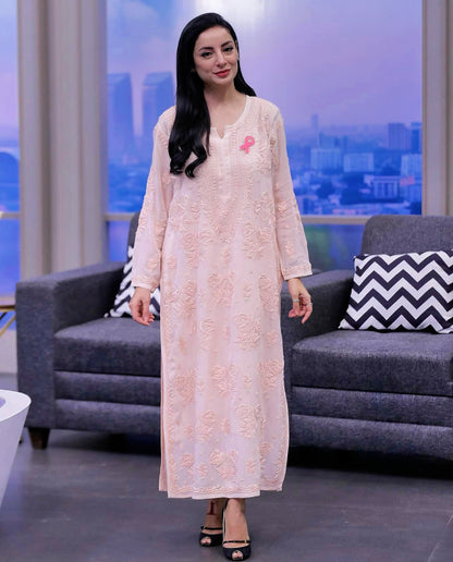 Chiffon Rose Ghaspatti Chikankari Kurta