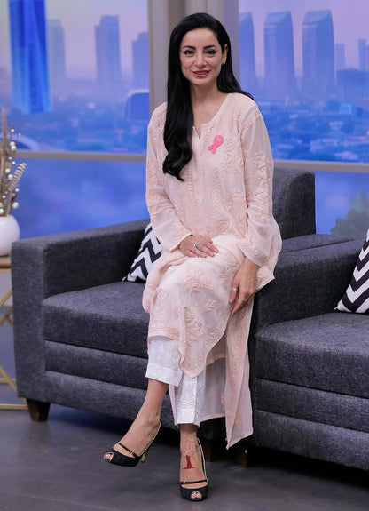 Chiffon Rose Ghaspatti Chikankari Kurta