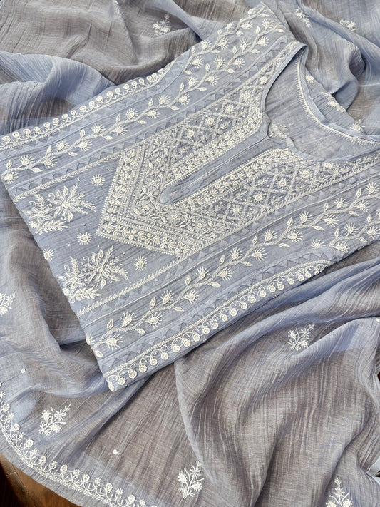Sundury Silk Shirt & Dupatta - Powder Blue