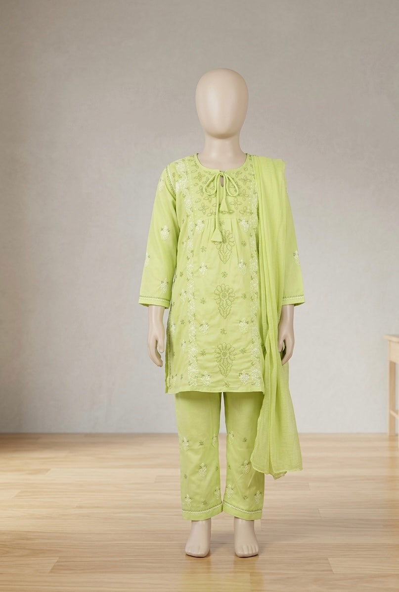 Girls Chikankari Pret with drawstring neck