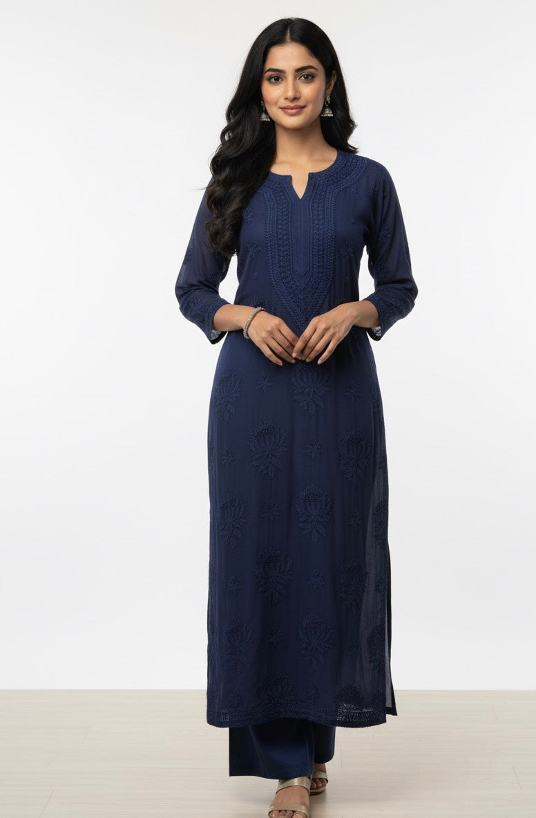 Chiffon Kashmiri Bakhiya Kurta