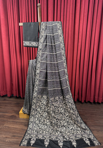 Tussar Silk Kantha Saree - Bouquet