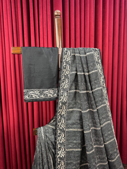 Tussar Silk Kantha Saree - Bouquet