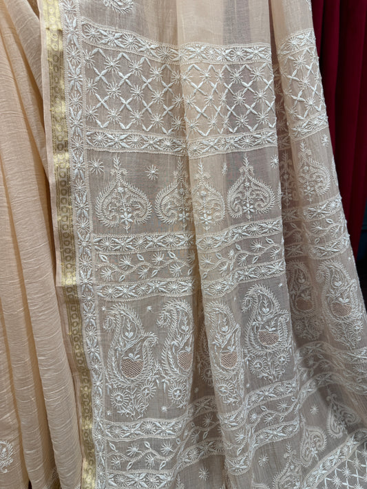Sundury Silk Chikankari Saree - Peach