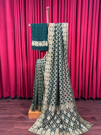 Chiffon Raidana Bandhej Saree - Emerald