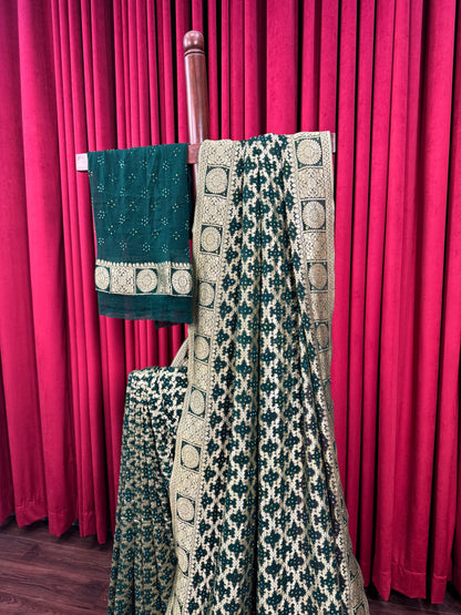 Chiffon Raidana Bandhej Saree - Emerald
