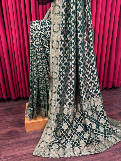 Chiffon Raidana Bandhej Saree - Emerald