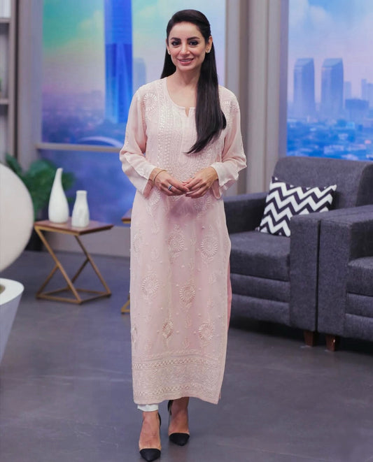 Chiffon Kashmiri Phanda Bakhiya Chikankari Kurta