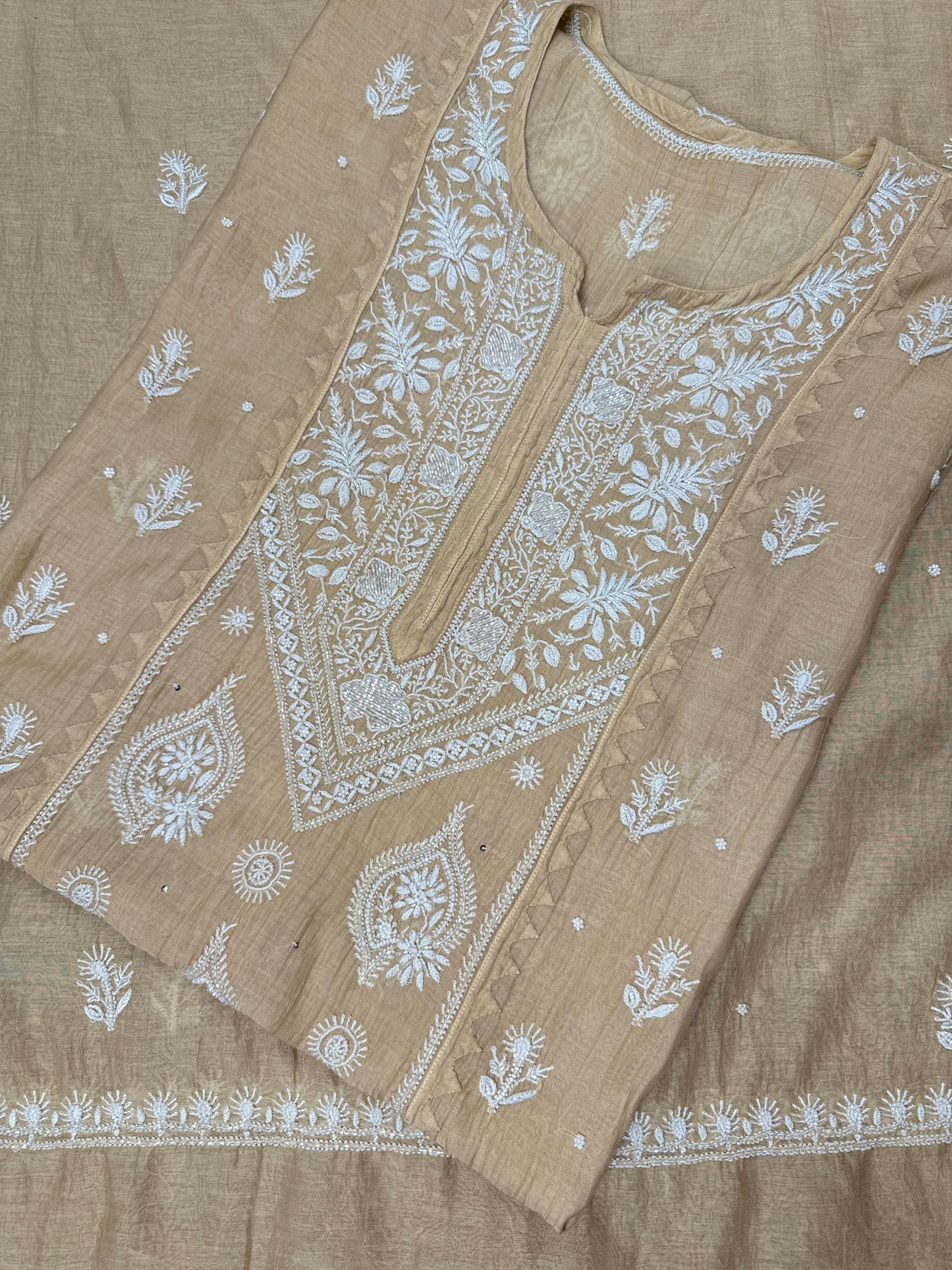 Premium Sundury Silk Shirt & Dupatta - Beige