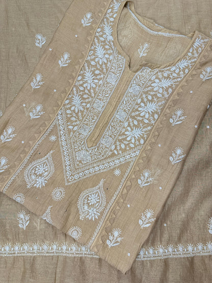 Premium Sundury Silk Shirt & Dupatta - Beige