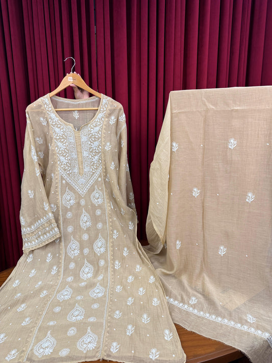 Premium Sundury Silk Shirt & Dupatta - Beige