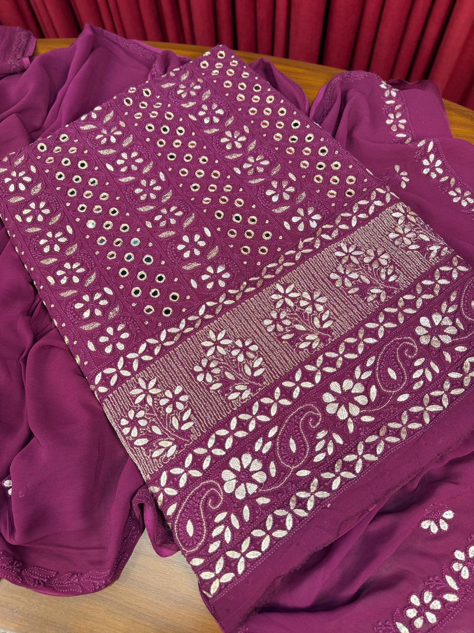 Chiffon Chikankari with Gotta Patti Shirt & Dupatta