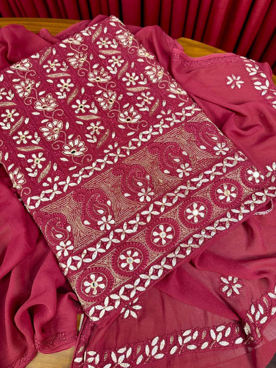 Chiffon Chikankari with Gotta Patti Shirt & Dupatta