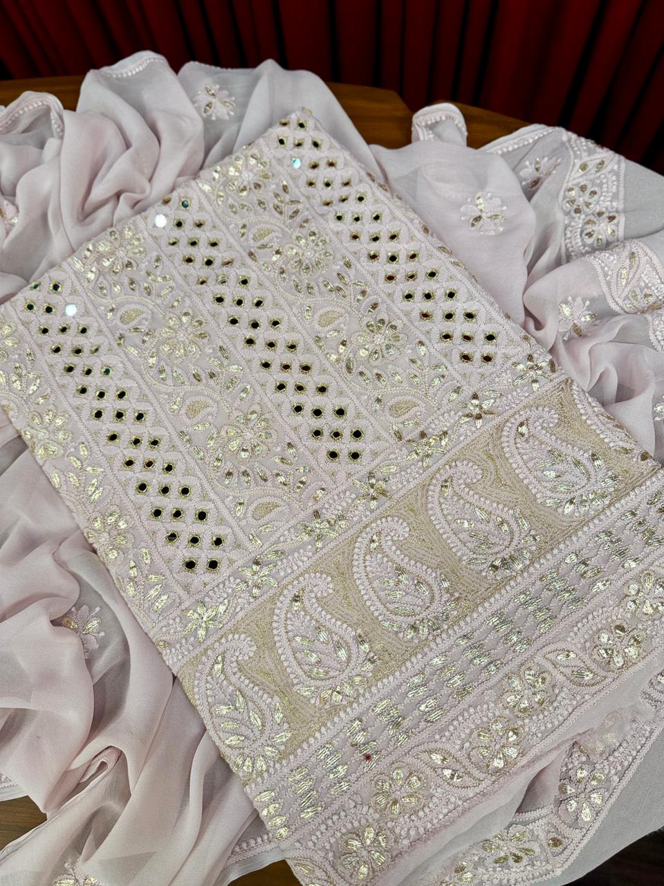 Chiffon Chikankari with Gotta Patti Shirt & Dupatta