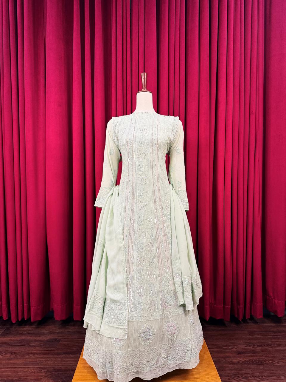 Chiffon Chikankari Anarkali with Embellishments