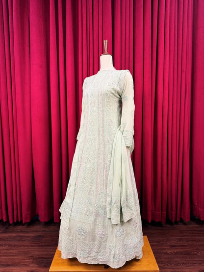 Chiffon Chikankari Anarkali with Embellishments