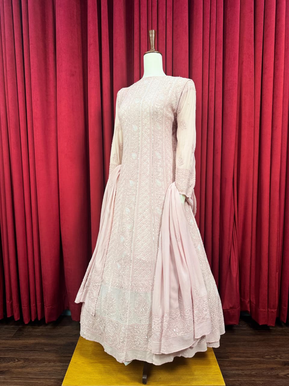 Chiffon Chikankari Anarkali with embellishments