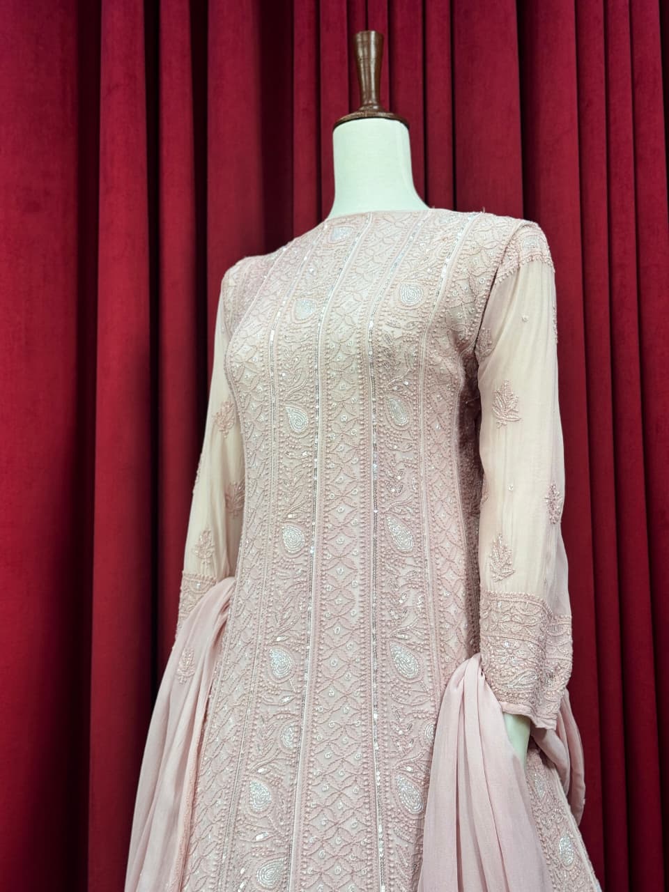 Chiffon Chikankari Anarkali with embellishments