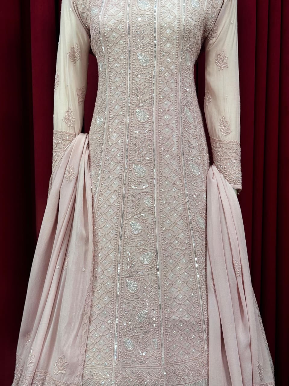 Chiffon Chikankari Anarkali with embellishments