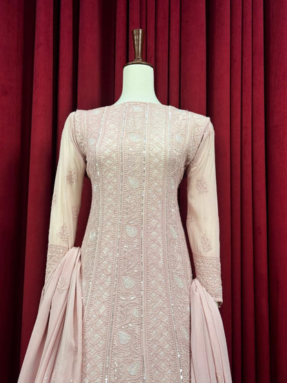 Chiffon Chikankari Anarkali with embellishments