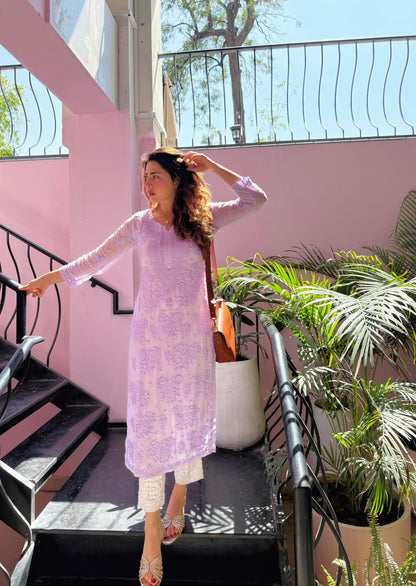 Chiffon Rose Ghaspatti Chikankari Kurta