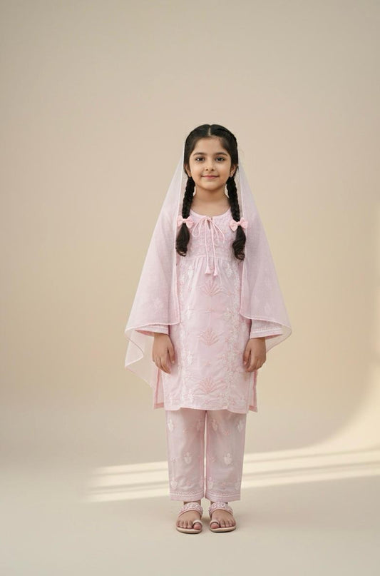 Girls Chikankari Pret with drawstring neck