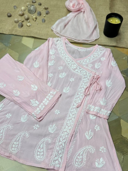 Girl's Soft Lawn Chikankari Angrakha