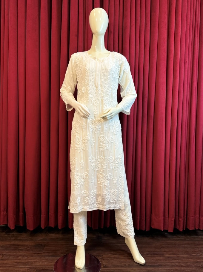 Chiffon Rose Ghaspatti Chikankari Kurta