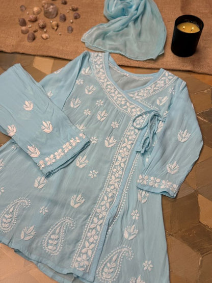 Girl's Soft Lawn Chikankari Angrakha