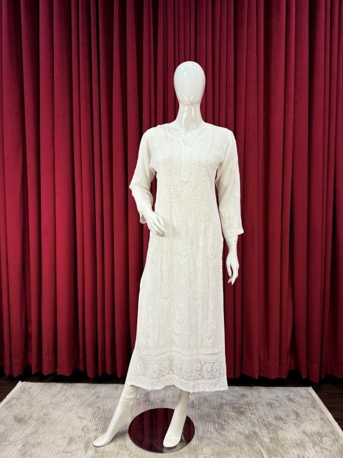Chiffon Kashmiri Phanda Bakhiya Chikankari Kurta