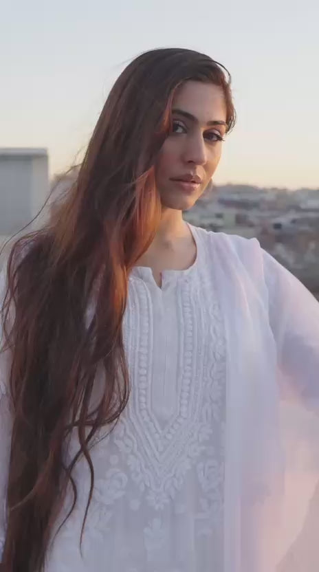 Chiffon Rose Ghaspatti Chikankari Kurta