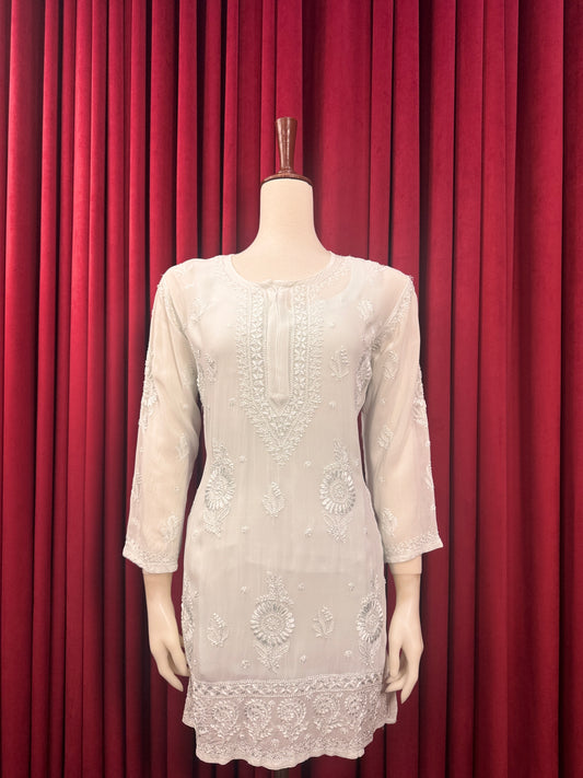Chiffon Resham Chikankari Booti Short Kurta